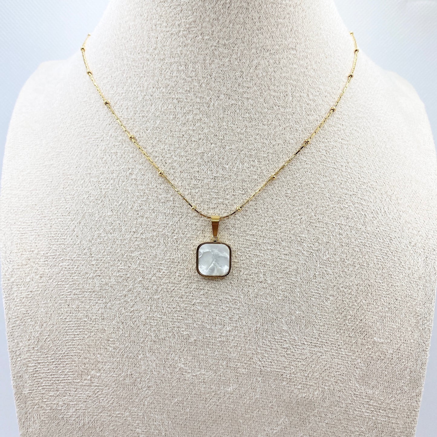 Square Natural Shell Pendant Necklace