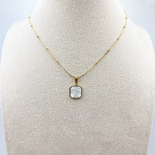 Square Natural Shell Pendant Necklace