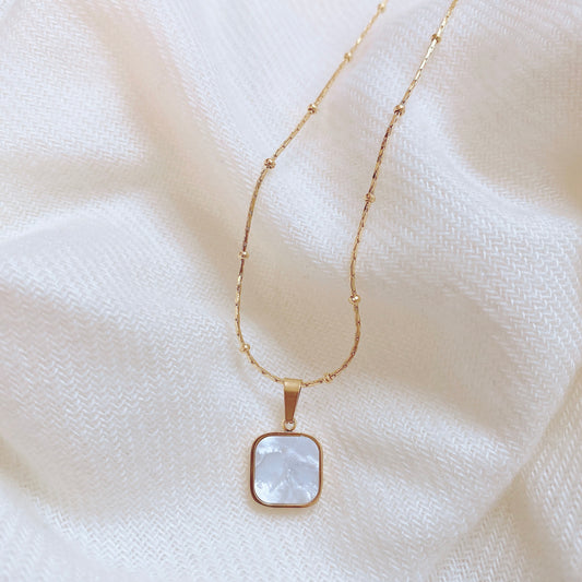 Square Natural Shell Pendant Necklace