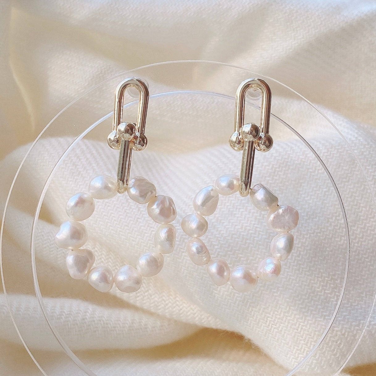 Circle Drop Freshwater Pearls Earrings